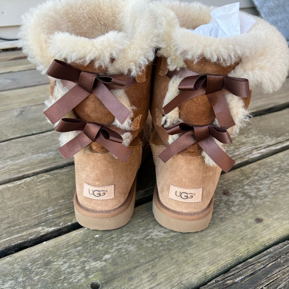 UGG Brown Shearling Boots with Bows